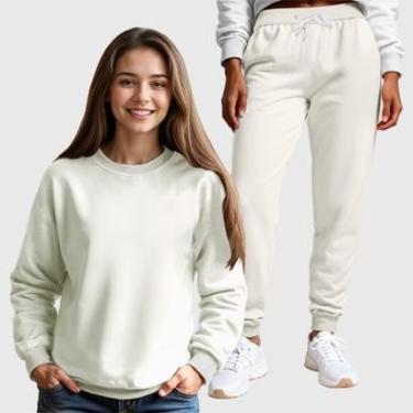 Imagem de Conjunto Moletom Gola Redonda e Calça Feminina Lisa-Feminino