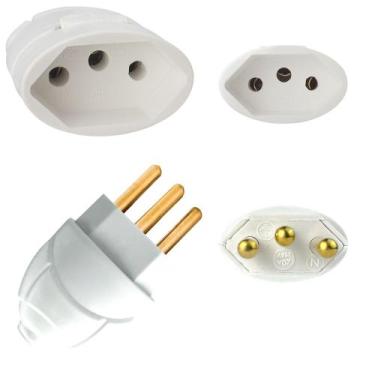 Imagem de Kit Plugue Macho 2p+t 20A + Tomada Fêmea 2p+t 20A Branco - EPM ACESSOR