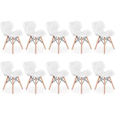 Imagem de Kit 10 Cadeiras de Jantar Charles Eames Slim Wood Estofada - Branco - 