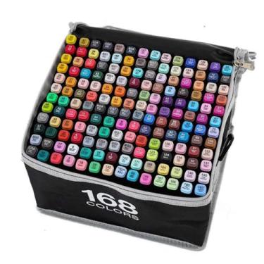 Imagem de Caneta Marcador Para Colorir Desenho Profissional 168 Cores Conjunto De Canetinhas Pontas Duplas
