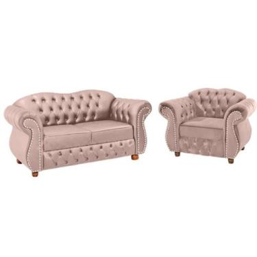 Imagem de Conjunto Chesterfield Merlo 1 Namoradeira + 1 poltrona Suede Rosa clar