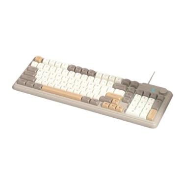Imagem de Guiheng Teclado para jogos com fio de LED arco-íris fofo cremoso, lindos teclados cremosos com botão de volume, teclado numérico para escritório, jogos - cor de chá de leite