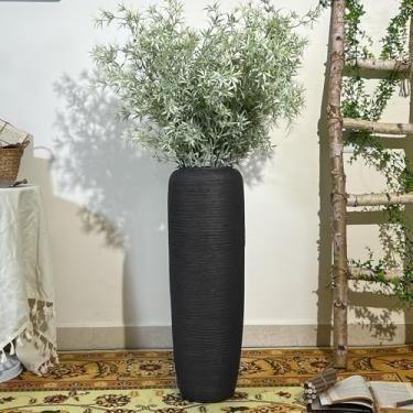 Imagem de Vaso preto de cerâmica rústico grande, 60 cm de altura, decoração de casa de fazenda, vasos de flores vintage para decoração de mesa de entrada, sala de estar, mesa de entrada, vasos de terracota