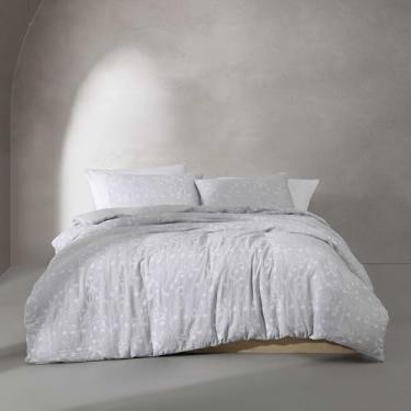 Imagem de Calvin Klein - Conjunto de capa de edredom King, roupa de cama reversa de algodão percal com fronhas combinando, conjunto de cama jacquard, certificado Oeko-Tex (Umbra floral cinza)