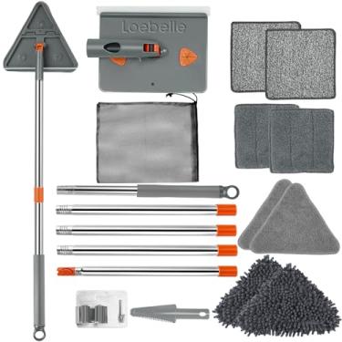 Imagem de Loebelle Mop Limpador De Parede Com Cabo Longo 76 Polegadas, Ferramenta Limpeza Rodapé, Espanador Haste Extensão, Esfregão Giratório 360, Teto 8 Almofadas Reposição Para Superfícies Pintadas, Piso