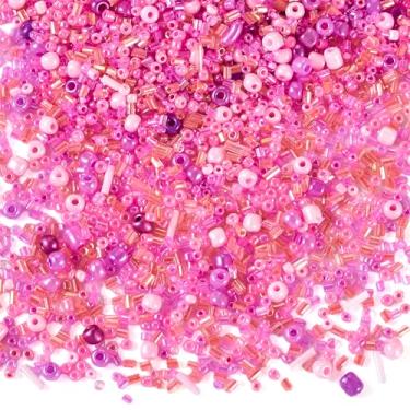 Imagem de Pandahall Contas de semente de vidro de 100 g - rosa profundo a granel estilos mistos tubo longo mini espaçador contas soltas para colares, pulseiras, brincos, faça você mesmo joias