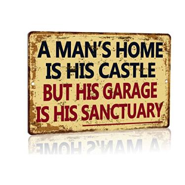 Imagem de Placa de metal de alumínio Garagem Man Cave Wall Decor A Man's Home is His Castle But His Garage is His Sanctuary 30.5 cm x 20.3 cm