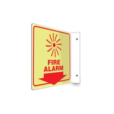Imagem de Accuform Placa de projeção PSP451 90D, legenda "Fire Alarm", plástico Lumi-Glow de alto impacto de 0,3 cm de espessura, orifícios de montagem pré-perfurados, plástico, 20,32 cm x 20,32 cm, vermelho em