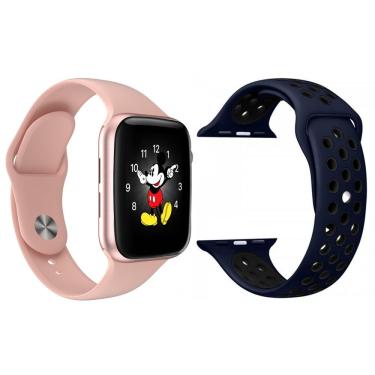 Imagem de Kit 1 Smartwatch Rosa + 1 Extra Pulseira Azul E Preto