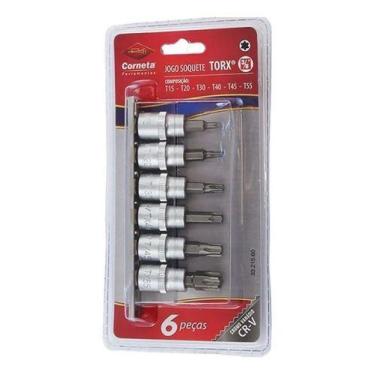 Imagem de Jogo Soquete Bits Torx 3/8 Profissional Com 6 Peças Corneta - ETILUX
