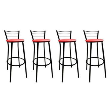 Imagem de Kit 4 Banquetas Bistrô Aço Pintura Epóxi Preta Assento Vermelho - Meta