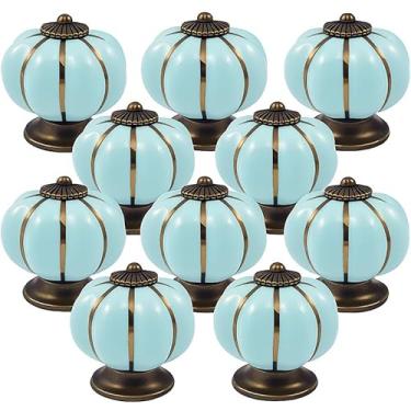 Imagem de Kit 10 Puxador de Porcelana Cerâmica Abóbora Gaveta Armário Móveis Retrô Vintage Colonial Azul Claro C1019 – Casa Nobile