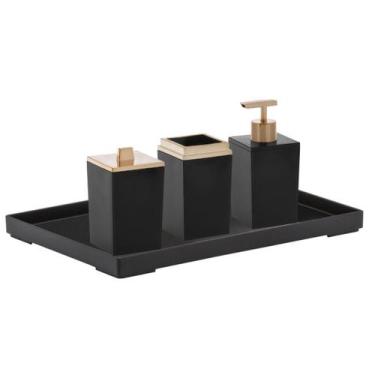 Imagem de Kit Banheiro Lavabo Luxo Porta Sabonete Escova Algodão Bandeja 4 peças