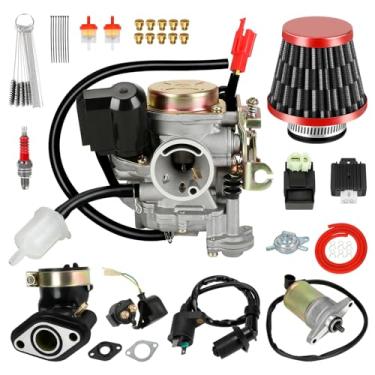 Imagem de EOPOAYI GY6 50cc Scooter Carburador e bobina de ignição Motor de arranque Relé Regulador de Tensão Kit CDI Compatível com Tao Tao 49cc 50cc ATM50 Pony VIP Moped 139QMB 4-Stroke Motor Performance Parts
