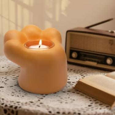 Imagem de Castiçal de gato fofo gatinho desenho animado gatinho cerâmica castiçal gato caneca de café gato fofo decoração de casa castiçal presente para menina mulher amante de gatos escolha (pata de gato