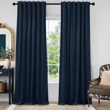 Imagem de StangH Cortinas de veludo azul marinho, painéis de janela à prova de som com escurecimento leve, cortinas de decoração moderna com proteção de privacidade para quarto de crianças/quarto de hóspedes, L
