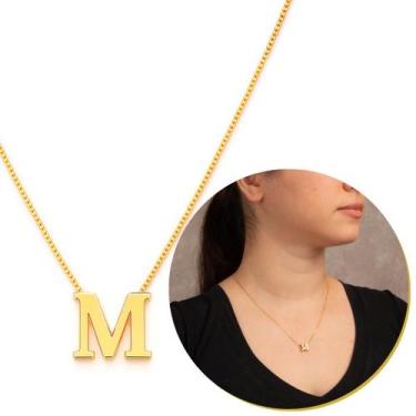 Imagem de Colar Dourado Corrente Veneziana Feminina Pingente Letra M Inicial Do 