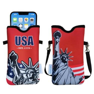 Imagem de Tainada Bolsa de neoprene masculina e feminina com alça transversal/cordão de pescoço para iPhone 16/15/14 Pro Max, 16/15/14 Plus, Samsung S25, A55, Google Pixel 9 (Estátua da Liberdade)