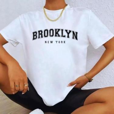 Imagem de Camiseta T-Shirt Feminina Brooklyn Moderna Streetwear Elegante 100% Al