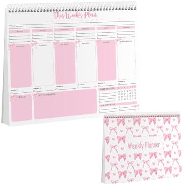 Imagem de Marspark Bloco de notas semanal Pink Bow Weekly To Do List, 21 x 28 cm, agenda semanal com 52 folhas destacáveis, calendário sem data, rastreador de hábitos organizadores, objetivos e horários para