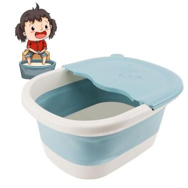 Imagem de Cffuvros Banho de Pé Dobrável, Banheira de Pedicure Portátil com Pontos de Massagem, Design Dobrável, Adequado para Viagens em Casa, Camping, Crianças e Adultos, Material Pp Duráve (Azul)
