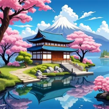 Imagem de Huacan Kit de pintura de diamante 5D para adultos paisagem broca redonda completa tela DIY com diamante arte foto cristal strass bordado ponto cruz decoração de parede para casa 11,8 x 11,8 pol/30 x