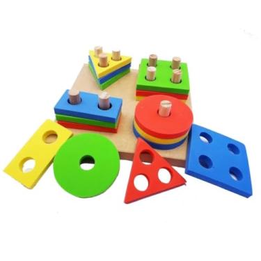 Imagem de Brinquedo Encaixe De FORMAS GEOMÉTRICAS - Educativo Lúdico - Em Eva E Madeira - Brinquedo Infantil