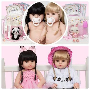 Imagem de Bebe Reborn Gemeas Princesa Pandinha Coelhinha Kit 43 Itens - Cegonha 