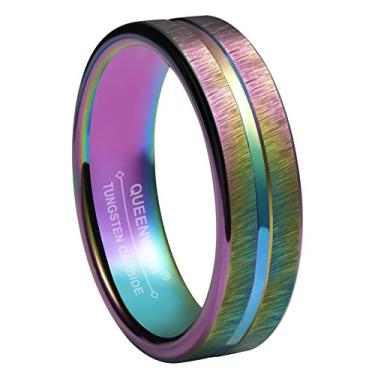Imagem de QUEENWISH Aliança de casamento de carboneto de tungstênio arco-íris de 4 mm – acabamento escovado roxo, anel de noivado de ajuste confortável, Carboneto de tungstênio, Sem pedra preciosa