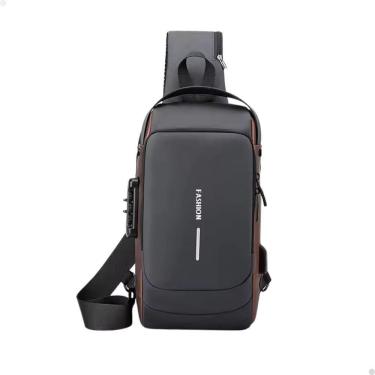 Imagem de Bolsa Mochila Pochete Pochet Transversal Diagonal Ombro Anti-furto Usb à Prova D`água Durabilidade - Cinza Com Dourado