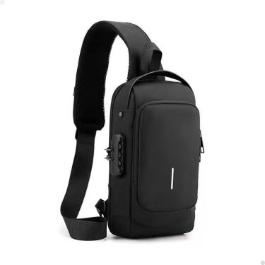 Imagem de Bolsa Mochila Pochete Pochet Transversal Diagonal Ombro Anti-furto Usb à Prova D`água Durabilidade - Preto