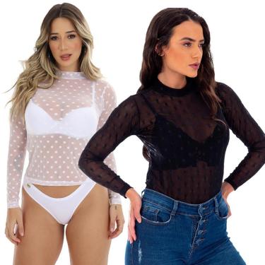 Imagem de Kit 2 Blusa Tule Frimodas Poá Manga Comprida Transparente-Feminino