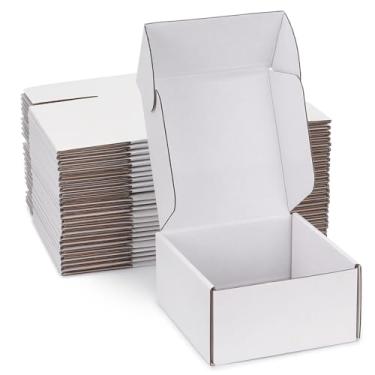 Imagem de Yidomto Conjunto de caixas de transporte de 6 x 6 x 4 polegadas com 25 caixas de papelão ondulado branco - para suprimentos de embalagem de pequenas empresas, caixas de embalagem, caixas de