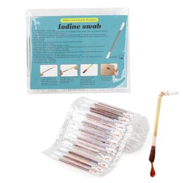 Imagem de Cotonete de iodo descartável, iodo médico embrulhado individualmente, cotonetes de iodo cotonetes de algodão de iodo para suprimentos médicos ao ar livre, cuidados com feridas e primeiros socorros