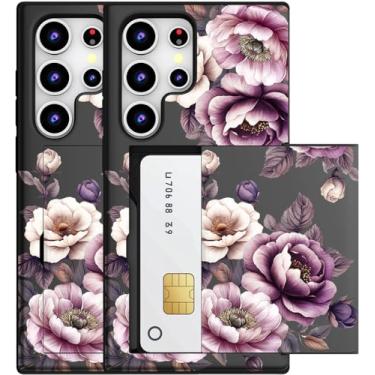 Imagem de MUQR Capa compatível com Samsung Galaxy S23 Ultra com porta-cartão fofo - Design Kawaii, proteção contra quedas de nível militar, capa carteira robusta para mulheres (flores rosas pretas e rosas)