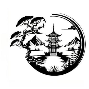 Imagem de Xshelley Arte de parede de metal de 30 cm, mural de estátua de árvore de bonsai e portão Torii, decoração de quarto em estilo japonês, arte de parede preta, decoração de casa para sala de estar