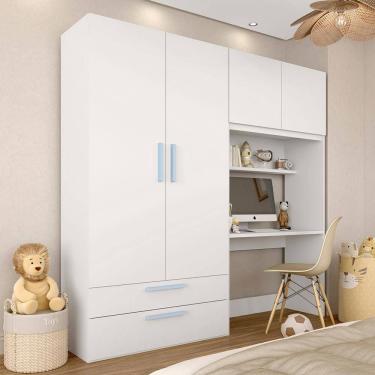 Imagem de Guarda Roupa Infantil 4 Pts 2 Gav Com Escrivaninha Joy  Bco/azul - M.a