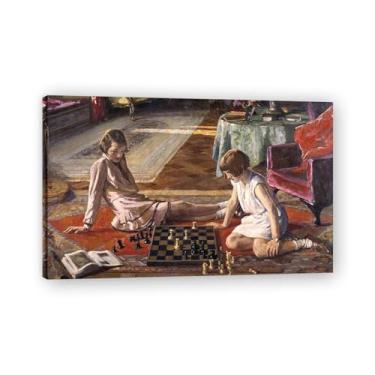 Imagem de The Chess Players John Lavery Iconic Realist Portrait & War Scene Canvas Art – Decoração de parede irlandesa atemporal para casa emoldurada 30 x 48 cm
