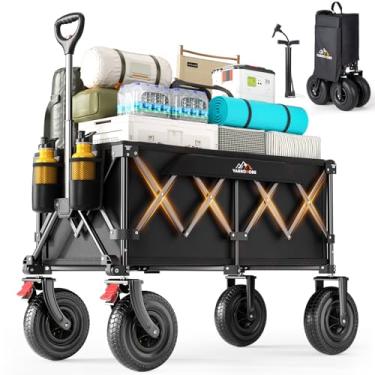 Imagem de Carroça de praia com rodas grandes de borracha de 23 x 9 cm, vagão utilitário dobrável de 200 L, fácil transporte e armazenamento, ideal para esportes, acampamento, atividades ao ar livre em todos os