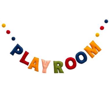 Imagem de Placa de sala de jogos | Decoração de parede de sala de jogos | Presente de Natal infantil, defina seu espaço com uma placa colorida para qualquer sala de jogos. Guirlanda de feltro de faixa de feliz