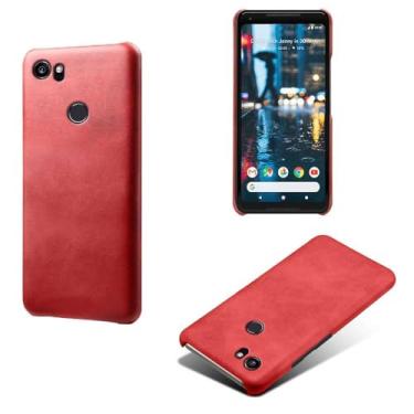 Imagem de Capa para Google Pixel 2XL,Proteção contra quedas,Casca de volta de cor sólida simples,Design de couro de imitação de plástico-Red