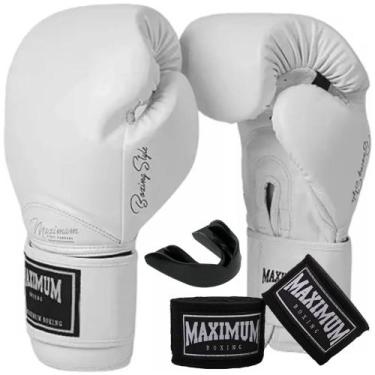 Imagem de Kit luva muay thai boxe kickboxing classic branca + bandagem 3m + prot