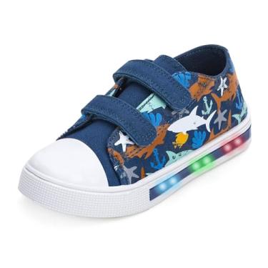 Imagem de FUNCOO PLUS Tênis infantil de lona com gancho e laço para meninos e meninas, Tubarão colorido, 10 Toddler