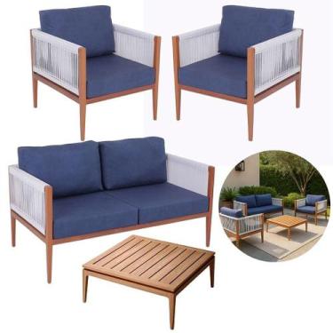 Imagem de Jogo de Sofá Sala Madeira Fibra Sintética Almofadas Impermeáveis - Nos