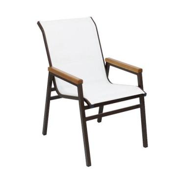 Imagem de Poltrona Cadeira Cactos de Alumínio Braço de Madeira Tela Sling para J