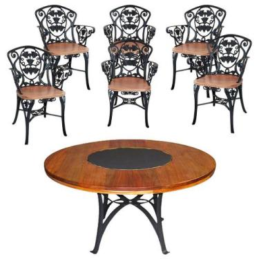 Imagem de Conjunto de Mesa Jantar 1,60m Madeira Giratória 6 Cadeiras Malbec Alum