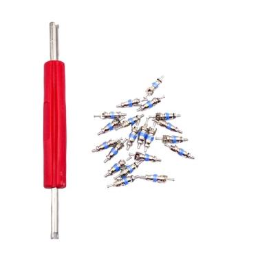 Imagem de 20 peças de núcleos de válvula de alta pressão para R410 R32 R22, válvula de vedação de teflon HVAC Schrader com chave inglesa, perfeita para reparos de HVAC, ar condicionado e sistema de refrigeração