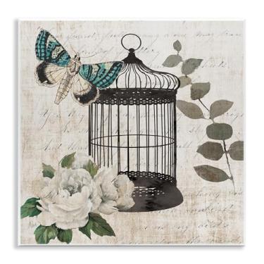 Imagem de Stupell Industries Design de arte de parede de borboleta vintage Menagerie por Nan, 12 x 12