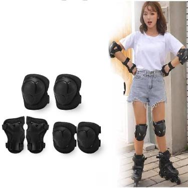 Imagem de Kit Conjunto Infantil De Segurança Acessorios Esportivos Joelheira Cotoveleira Pulso Para Skate Bike Preto