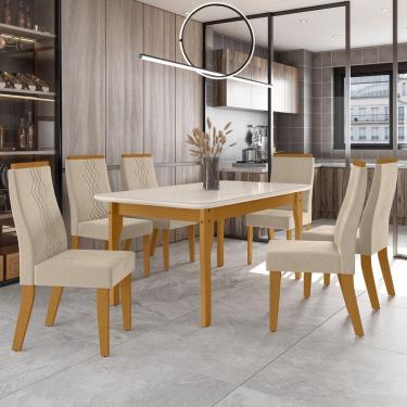 Imagem de Mesa de Jantar 6 Lugares Luna com Vidro Natural/Off White/Bege - Art Panta